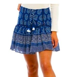 NWT CHELSEA & VIOLET Mayan Blue Paisley Tassel Tie Smocked Mini Skirt XS